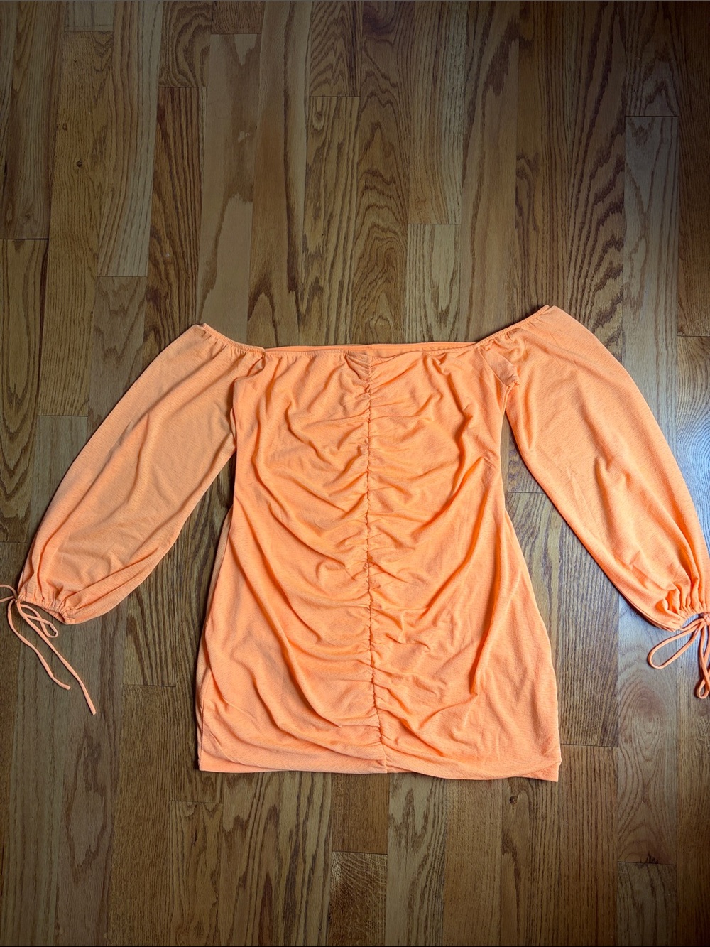 Divided by HM Bright Orange Ruched Mini Dress with Draped Sleeves. Size: XL